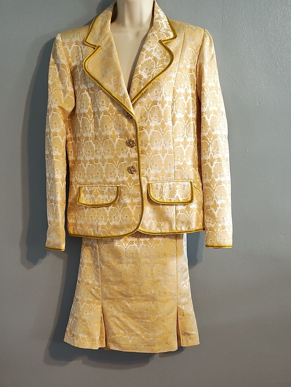 Lily & Taylor Women’s Gold Brocade Blazer and Skirt Set